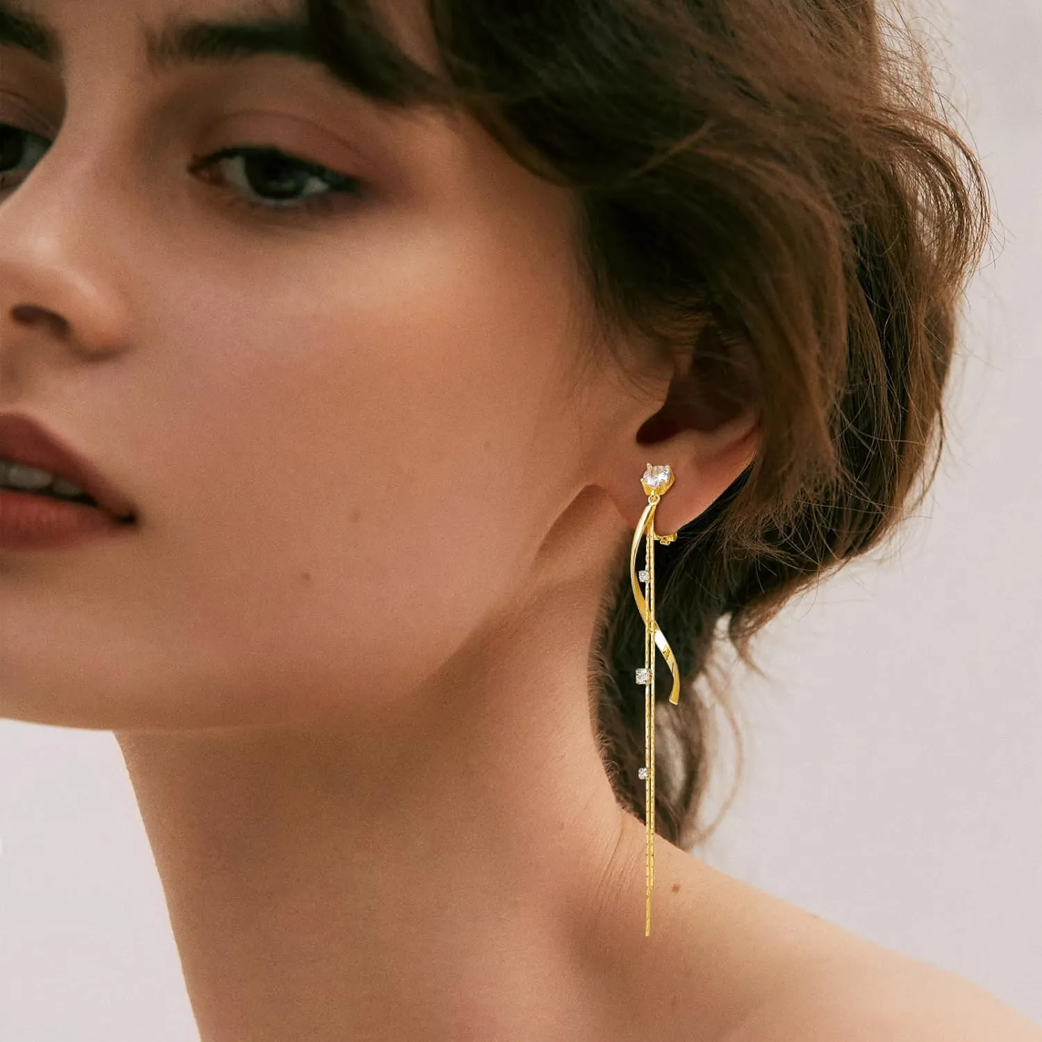 Clip on Earrings for Women 14K Gold /925 Sterling Silver Plated Cubic Zirconia Long Tassel Dangle Drop Earrings for Women Non Pierced Earrings Jewelry Gifts Wedding Party