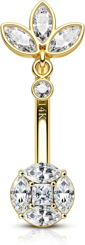 COCHARM 14K Gold Belly Button Rings 14G Dangle lotus Belly Navel Rings for Women 14K Gold Belly Navel Piercing Jewelry 10MM Barbell