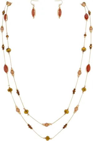 Coiris 2 Layer Illusion Wire Beaded long Collar Statement Necklace with Earrings Long Necklace for Women