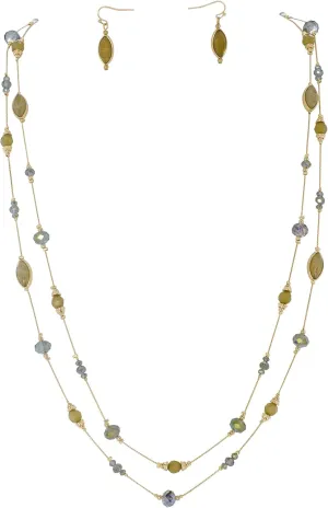 Coiris 2 Layer Illusion Wire Beaded long Collar Statement Necklace with Earrings Long Necklace for Women