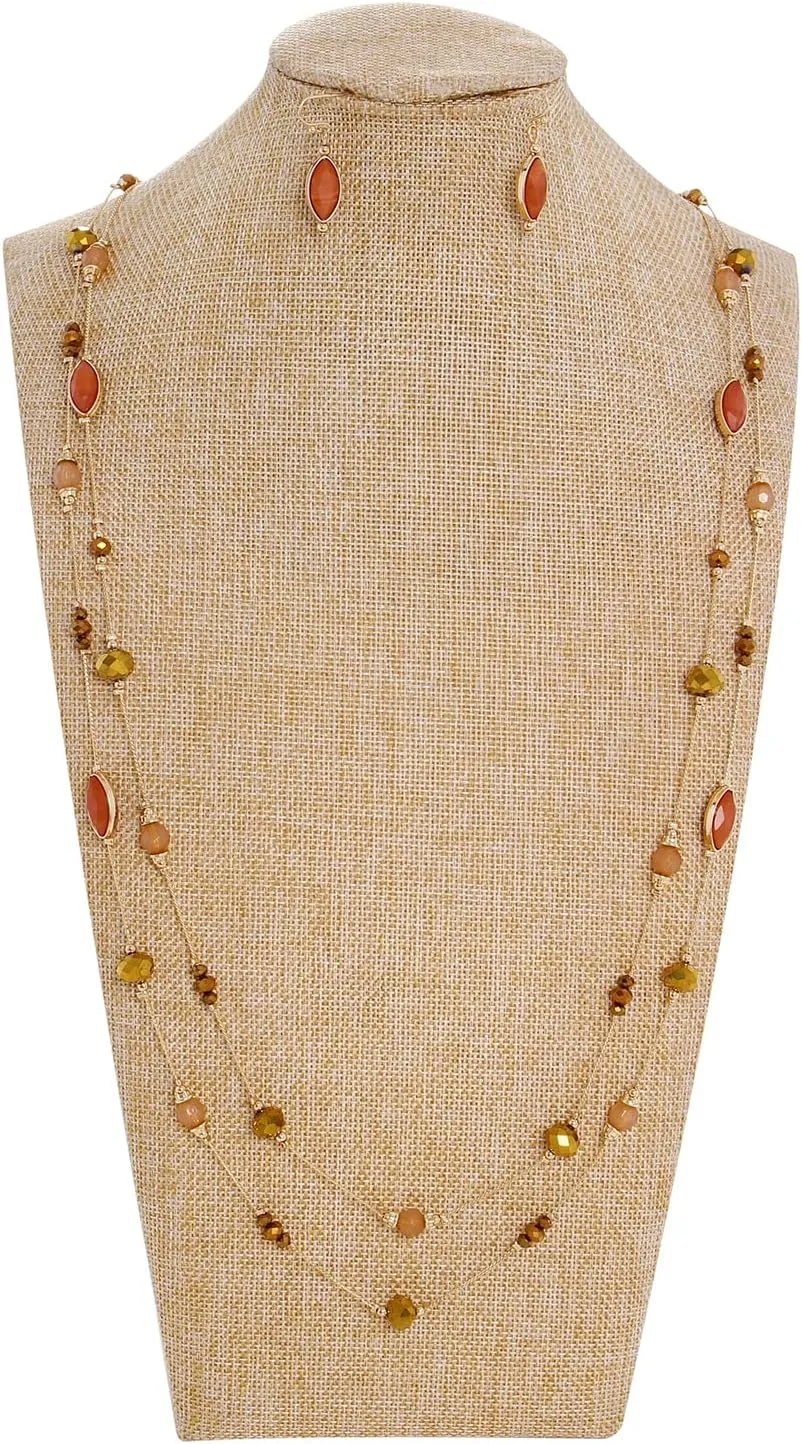 Coiris 2 Layer Illusion Wire Beaded long Collar Statement Necklace with Earrings Long Necklace for Women