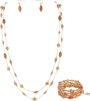 Coiris 2 Layer Illusion Wire Beaded long Collar Statement Necklace with Earrings Long Necklace for Women