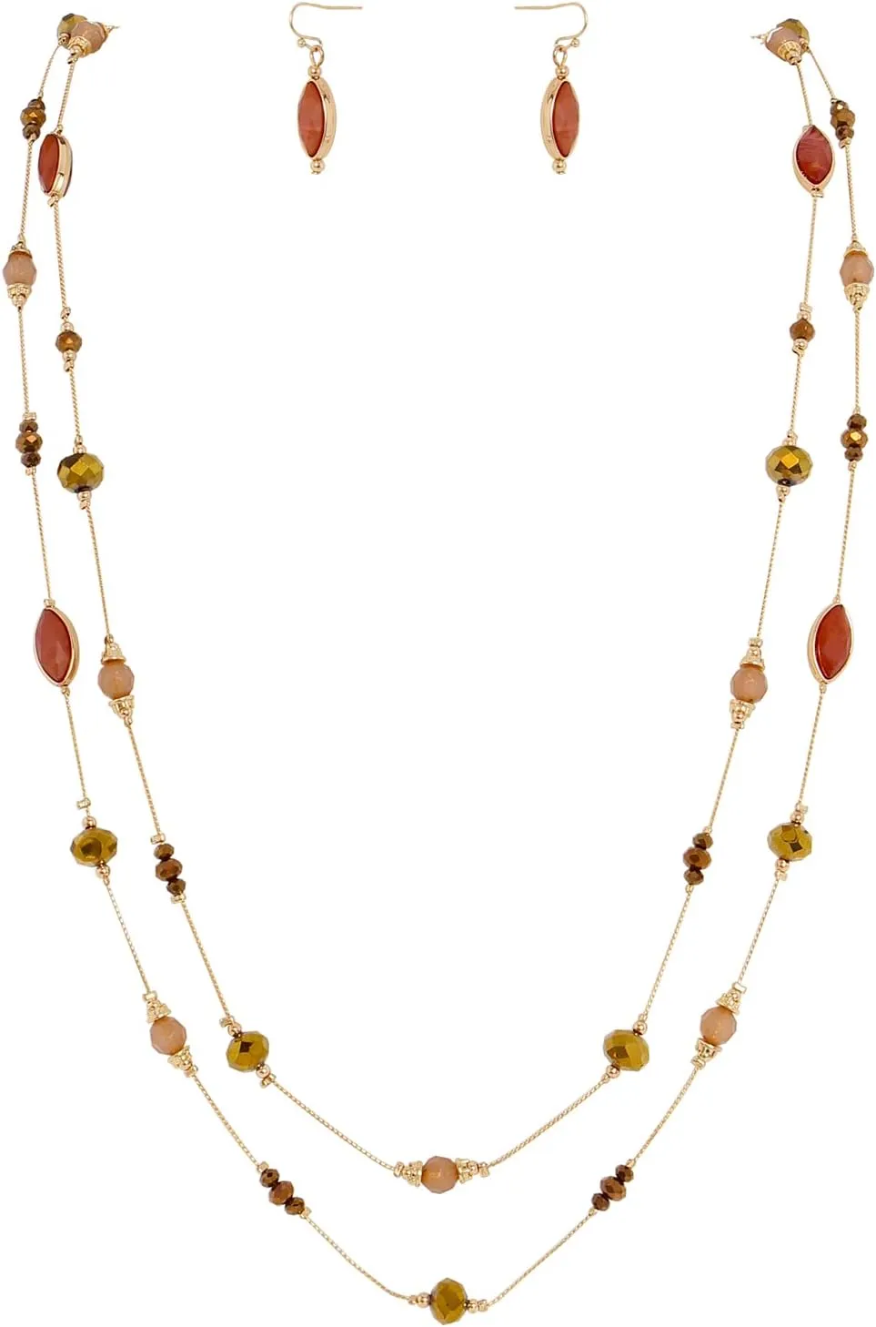 Coiris 2 Layer Illusion Wire Beaded long Collar Statement Necklace with Earrings Long Necklace for Women