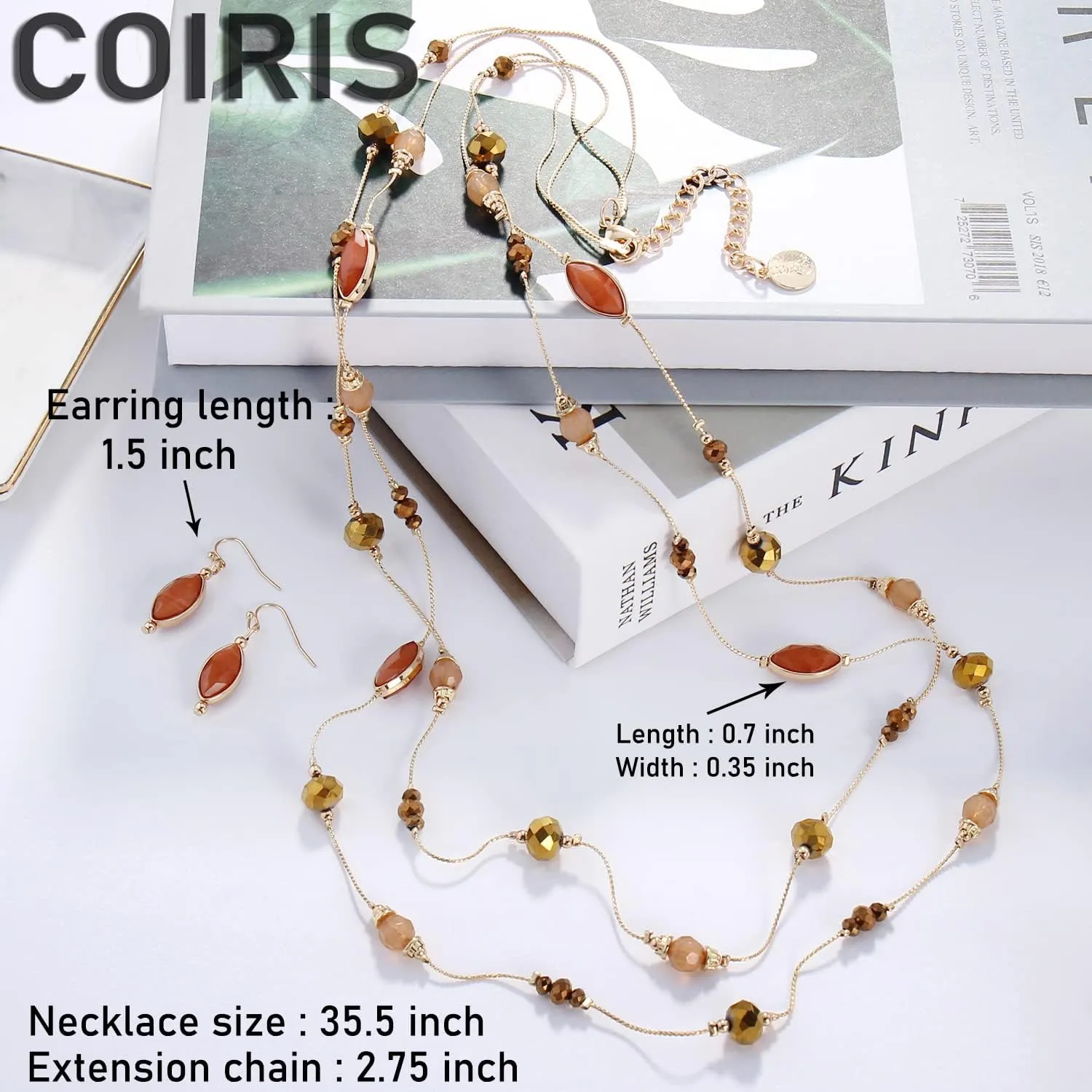Coiris 2 Layer Illusion Wire Beaded long Collar Statement Necklace with Earrings Long Necklace for Women