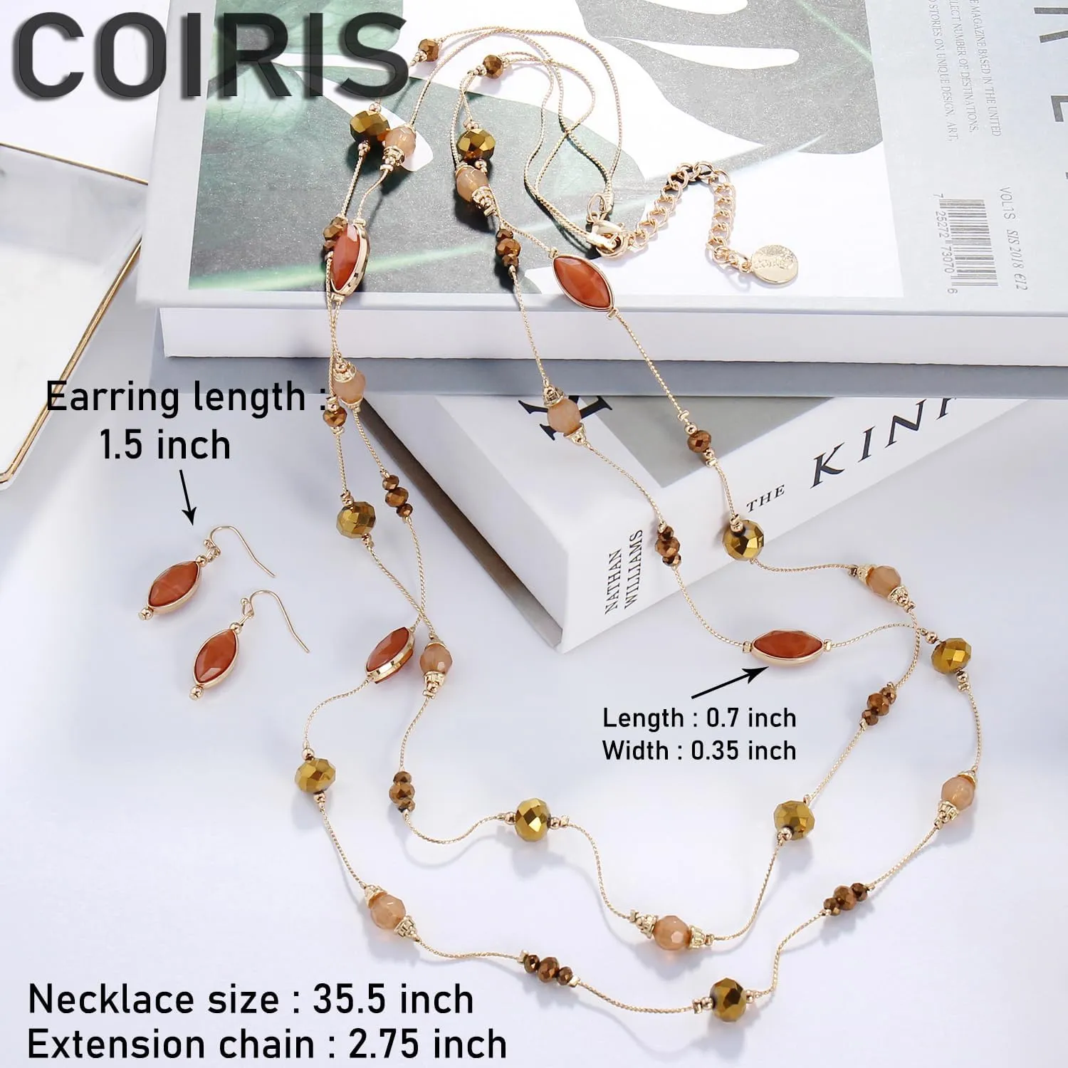 Coiris 2 Layer Illusion Wire Beaded long Collar Statement Necklace with Earrings Long Necklace for Women