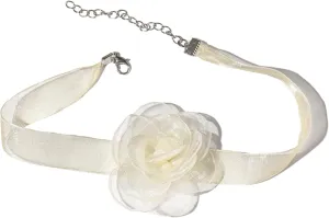 COLORFUL BLING Vintage Camellia Flower Choker Necklace Pearl Lace Flower Tie Cravat Necklace Bride Wedding Party Summer Necklaces for Women