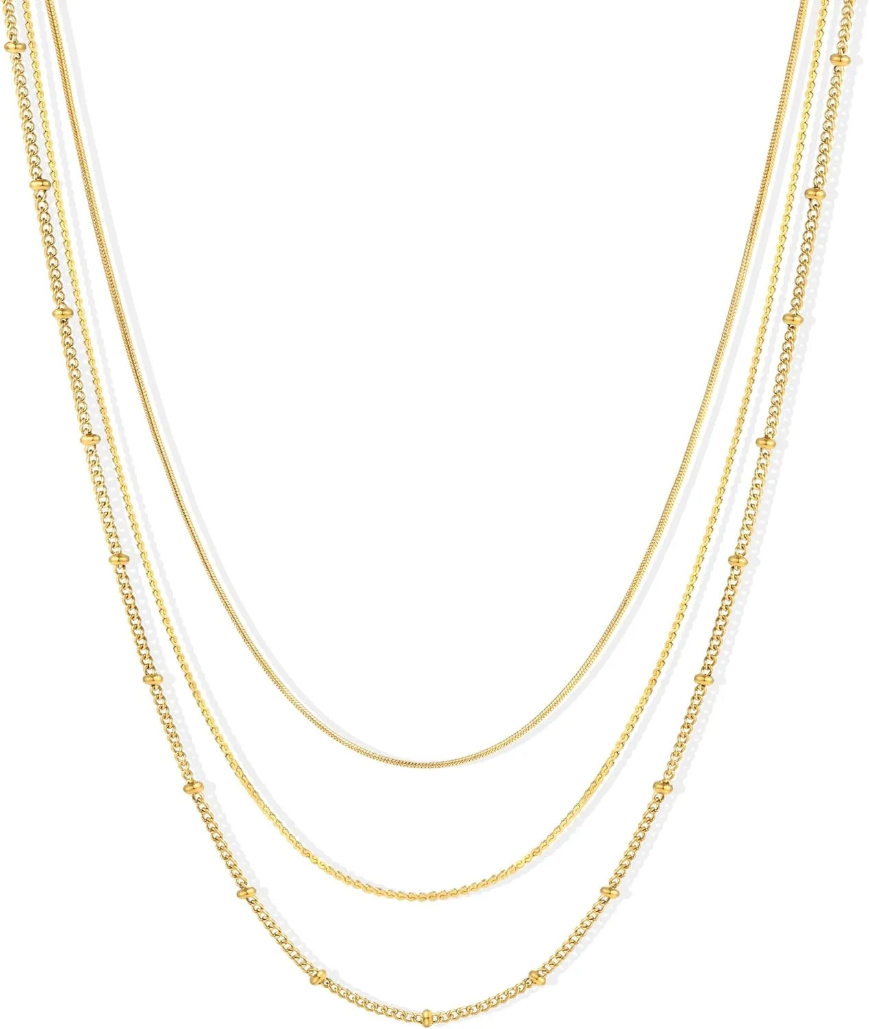 CONRAN KREMIX Waterproof Gold Layered Necklaces for Women, Non Tarnish 18k Gold Plated Stainless Steel Dainty Stack Thin Chain Necklace Set for Women Gifts Jewelry