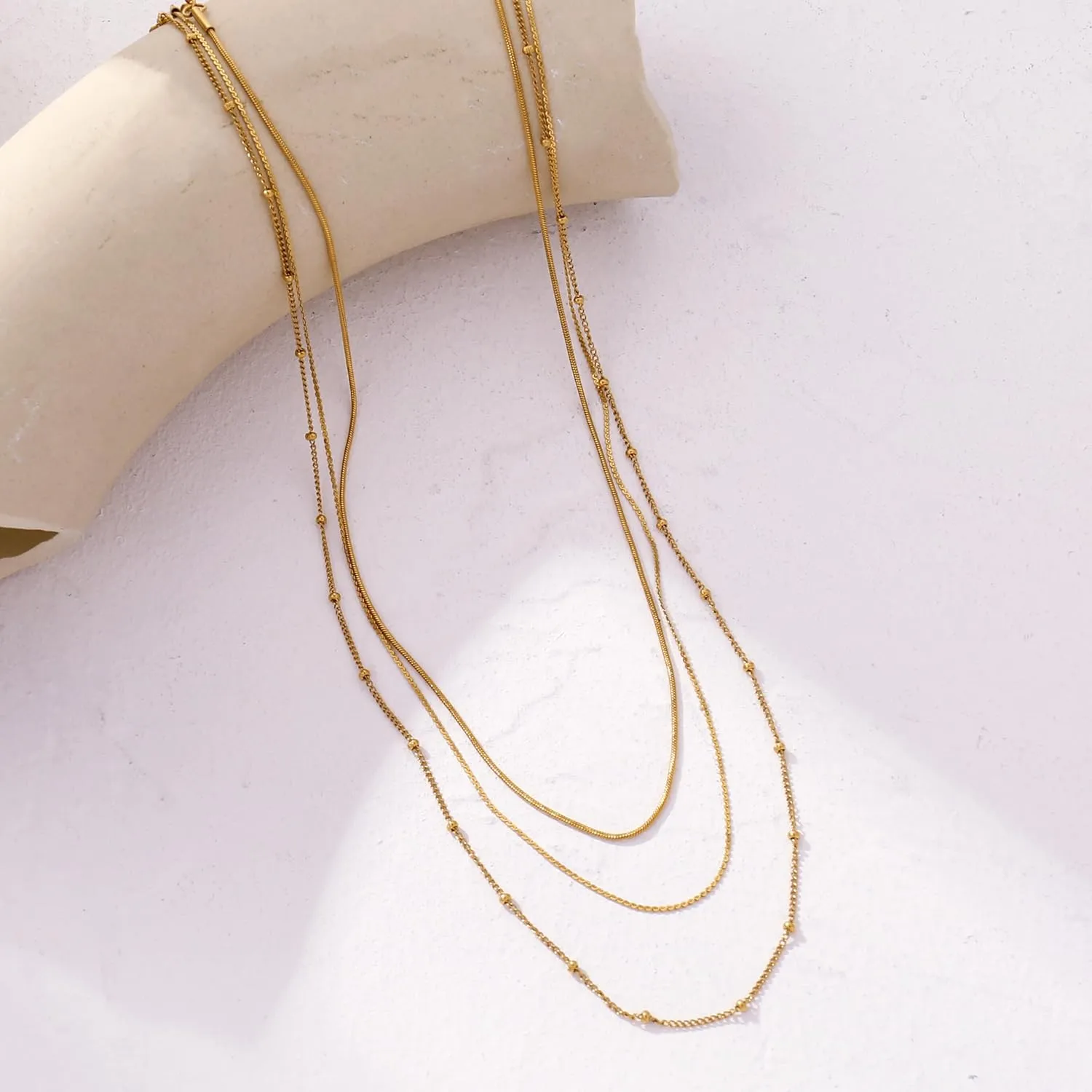 CONRAN KREMIX Waterproof Gold Layered Necklaces for Women, Non Tarnish 18k Gold Plated Stainless Steel Dainty Stack Thin Chain Necklace Set for Women Gifts Jewelry