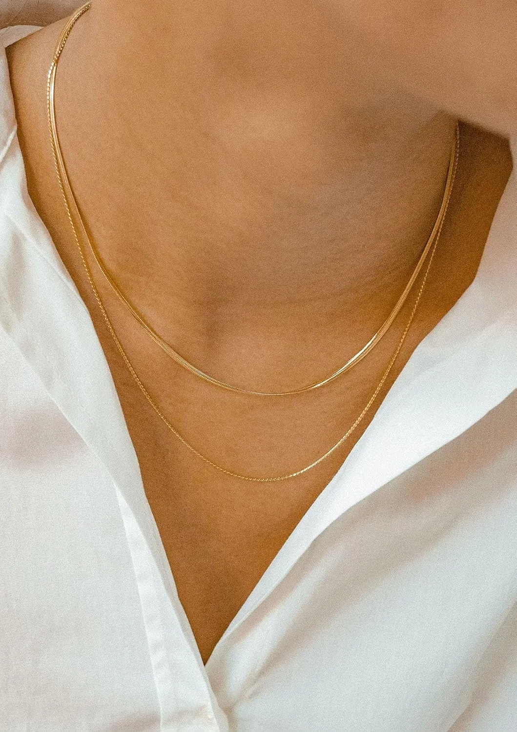 CONRAN KREMIX Waterproof Gold Layered Necklaces for Women, Non Tarnish 18k Gold Plated Stainless Steel Dainty Stack Thin Chain Necklace Set for Women Gifts Jewelry