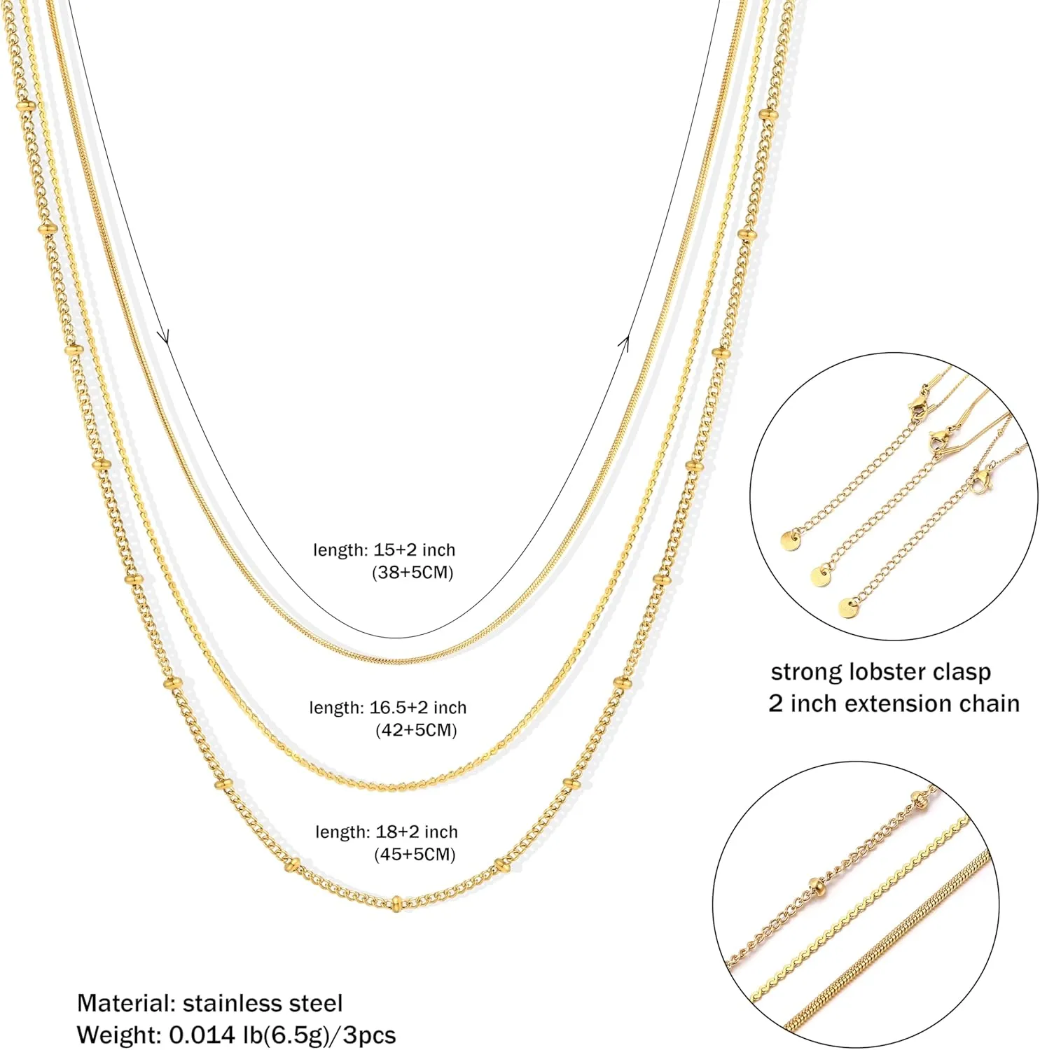 CONRAN KREMIX Waterproof Gold Layered Necklaces for Women, Non Tarnish 18k Gold Plated Stainless Steel Dainty Stack Thin Chain Necklace Set for Women Gifts Jewelry