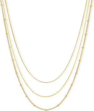 CONRAN KREMIX Waterproof Gold Layered Necklaces for Women, Non Tarnish 18k Gold Plated Stainless Steel Dainty Stack Thin Chain Necklace Set for Women Gifts Jewelry