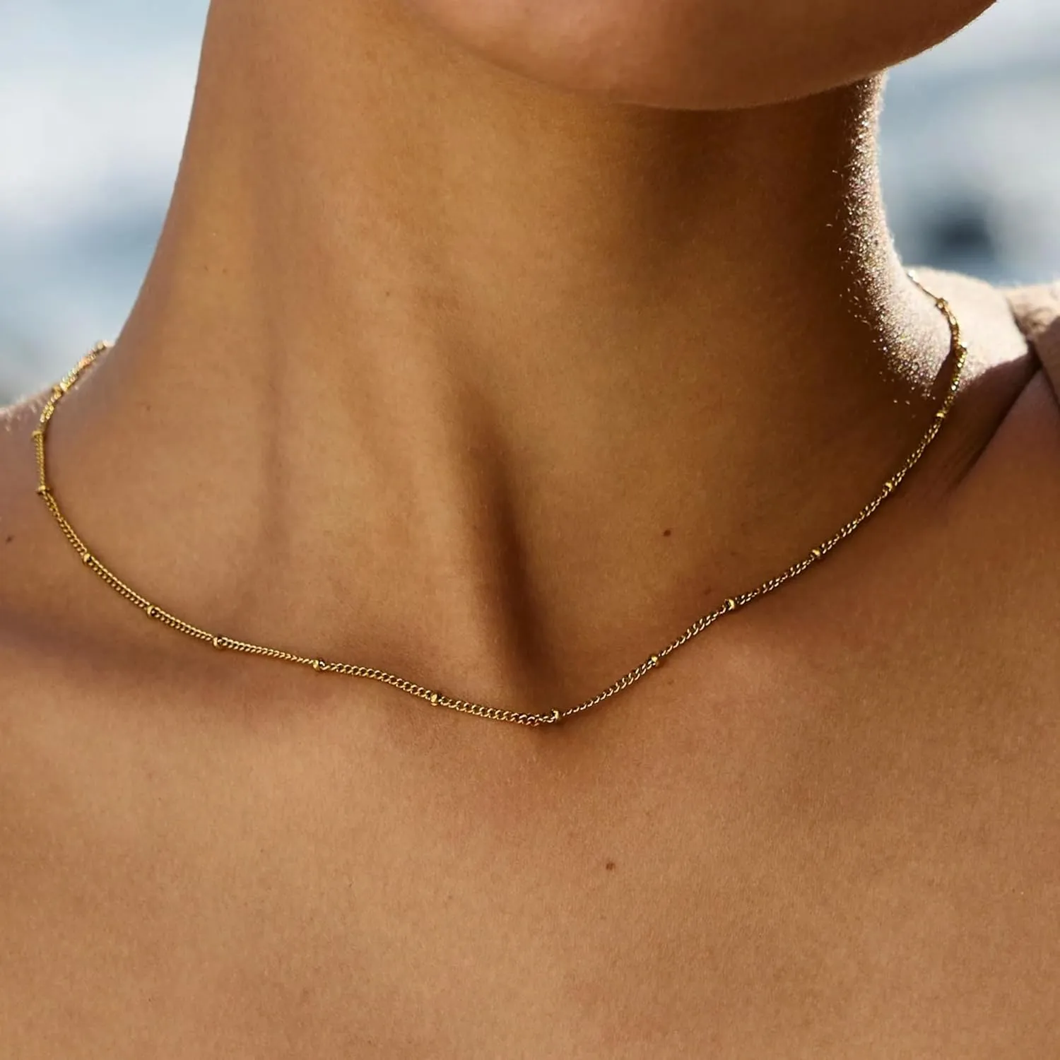 CONRAN KREMIX Waterproof Gold Layered Necklaces for Women, Non Tarnish 18k Gold Plated Stainless Steel Dainty Stack Thin Chain Necklace Set for Women Gifts Jewelry