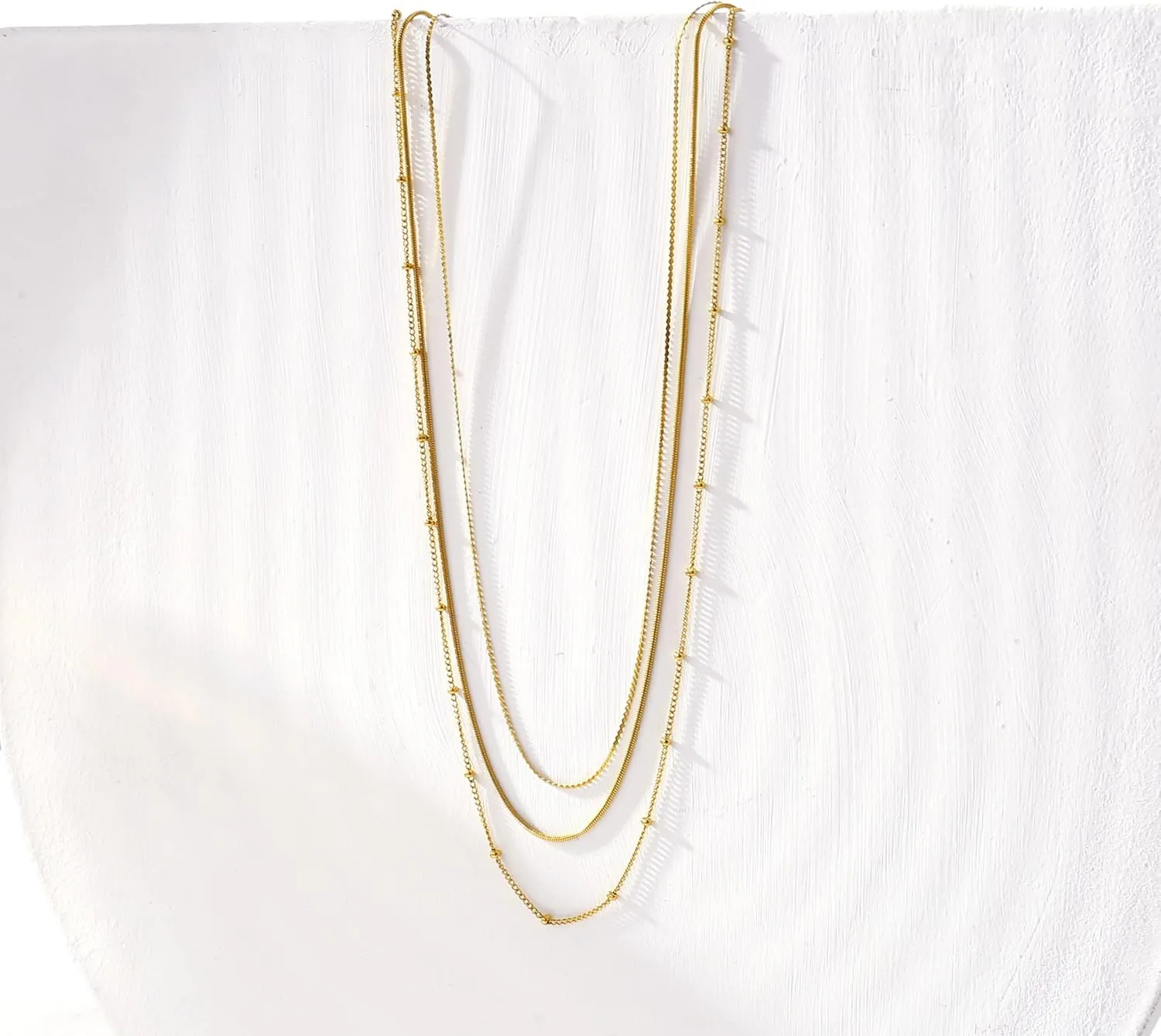 CONRAN KREMIX Waterproof Gold Layered Necklaces for Women, Non Tarnish 18k Gold Plated Stainless Steel Dainty Stack Thin Chain Necklace Set for Women Gifts Jewelry