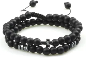 Couples Distance Beads Bracelet Fashion Hematite Cross Tiger Eye Stone Bracelets Handmade Yoga Prayer Jewelry 7652G (11)