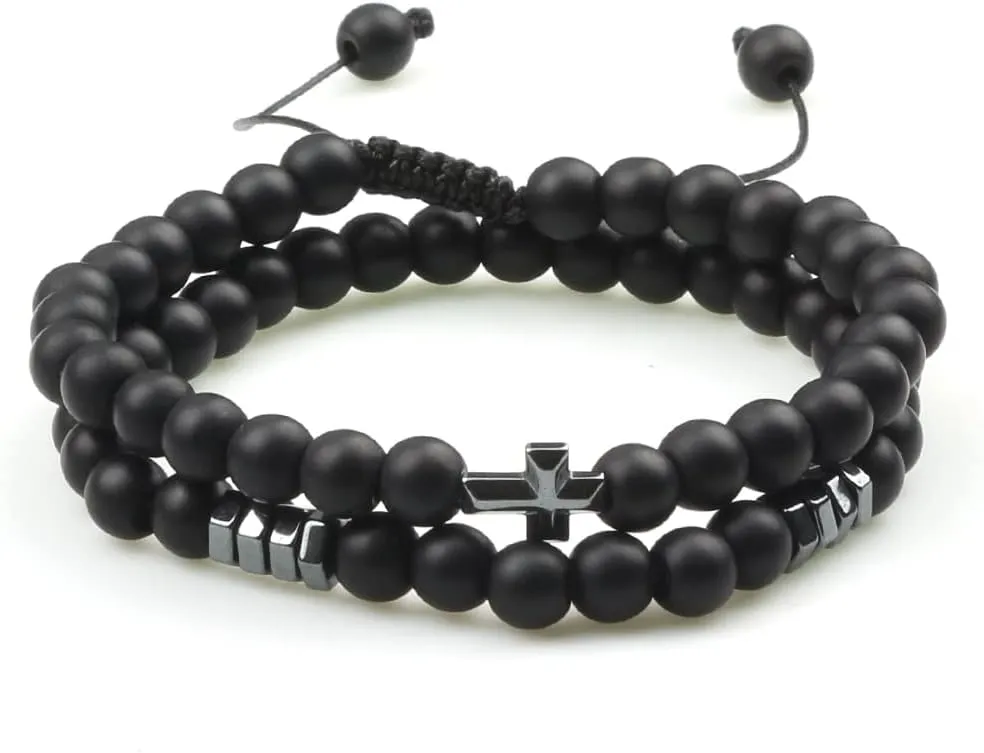 Couples Distance Beads Bracelet Fashion Hematite Cross Tiger Eye Stone Bracelets Handmade Yoga Prayer Jewelry 7652G (11)