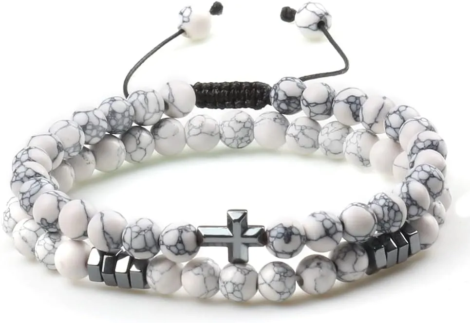 Couples Distance Beads Bracelet Fashion Hematite Cross Tiger Eye Stone Bracelets Handmade Yoga Prayer Jewelry 7652G (14)