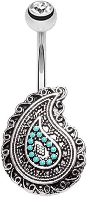 Covet Jewelry Boho Paisley Turquoise Belly Button Ring