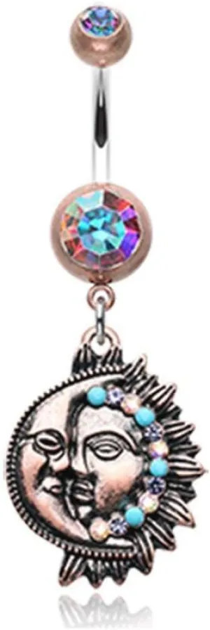 Covet Jewelry Vintage Boho Sun & Moon Belly Button Ring