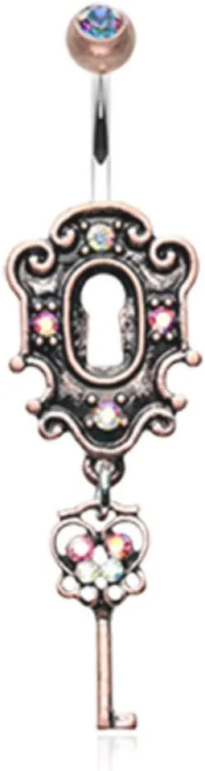 Covet Jewelry Vintage Boho Victorian Lock and Key Belly Button Ring