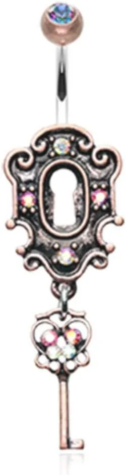 Covet Jewelry Vintage Boho Victorian Lock and Key Belly Button Ring