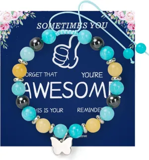Createedo Natural Healing Stone Bracelets for Her Women Teen Girls, Sometimes You Forget You're Awesome Bracelets, Inspirational Jewelry Gifts for Mom Daughter Sister Friends Lover on Birthday Christmas Valentines Day