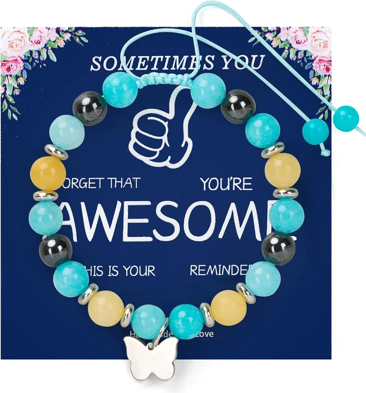 Createedo Natural Healing Stone Bracelets for Her Women Teen Girls, Sometimes You Forget You're Awesome Bracelets, Inspirational Jewelry Gifts for Mom Daughter Sister Friends Lover on Birthday Christmas Valentines Day