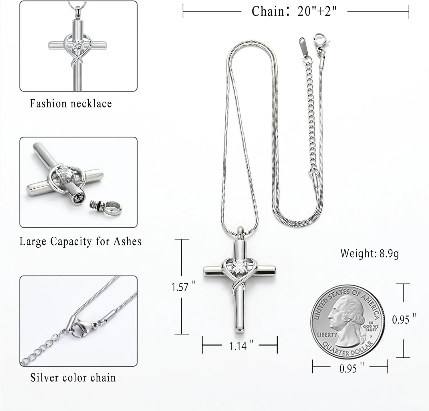 Cremation Jewelry for Ashes Pendant - Cross Necklace for Women Men Birthstone Necklaces for Teen Girls Gifts for Valentine's Day Birthday or Anniversary