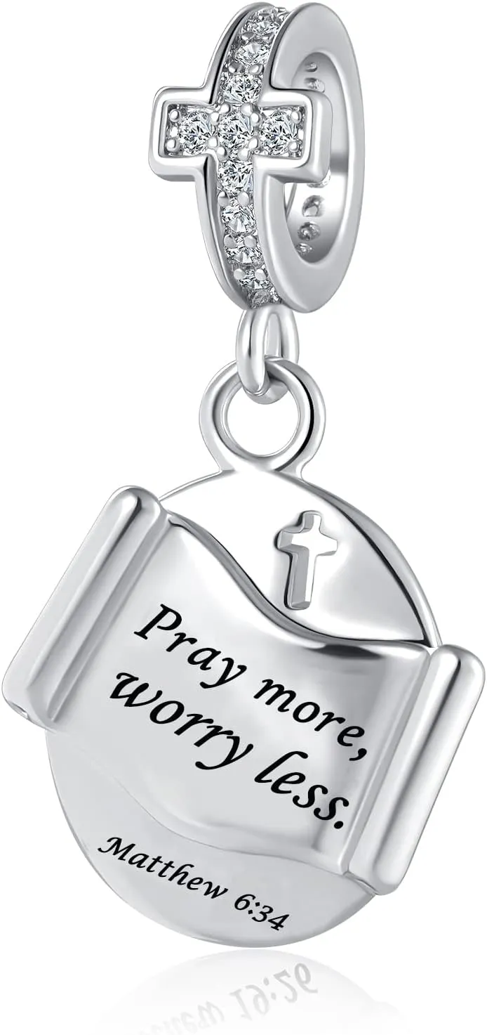 Cross Christmas Dangling Charm Fit Charms Bracelet Christian Bible Verse Crystal Prayer Faith Religious Bead Jewelry Gifts for Women