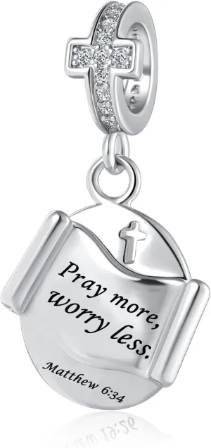 Cross Christmas Dangling Charm Fit Charms Bracelet Christian Bible Verse Crystal Prayer Faith Religious Bead Jewelry Gifts for Women