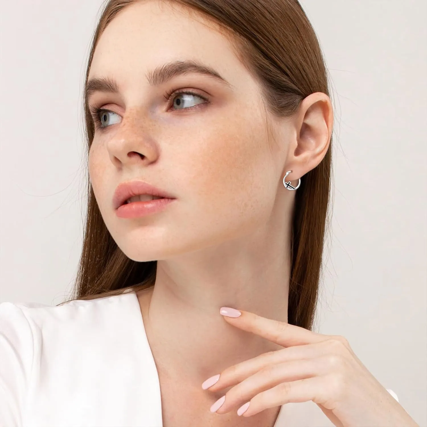 Cross Earrings 925 Sterling Silver Small Huggie Cross Hoop Earrings Abalone Shell/Opal/Turquoise Jewelry Gifts for Women Men