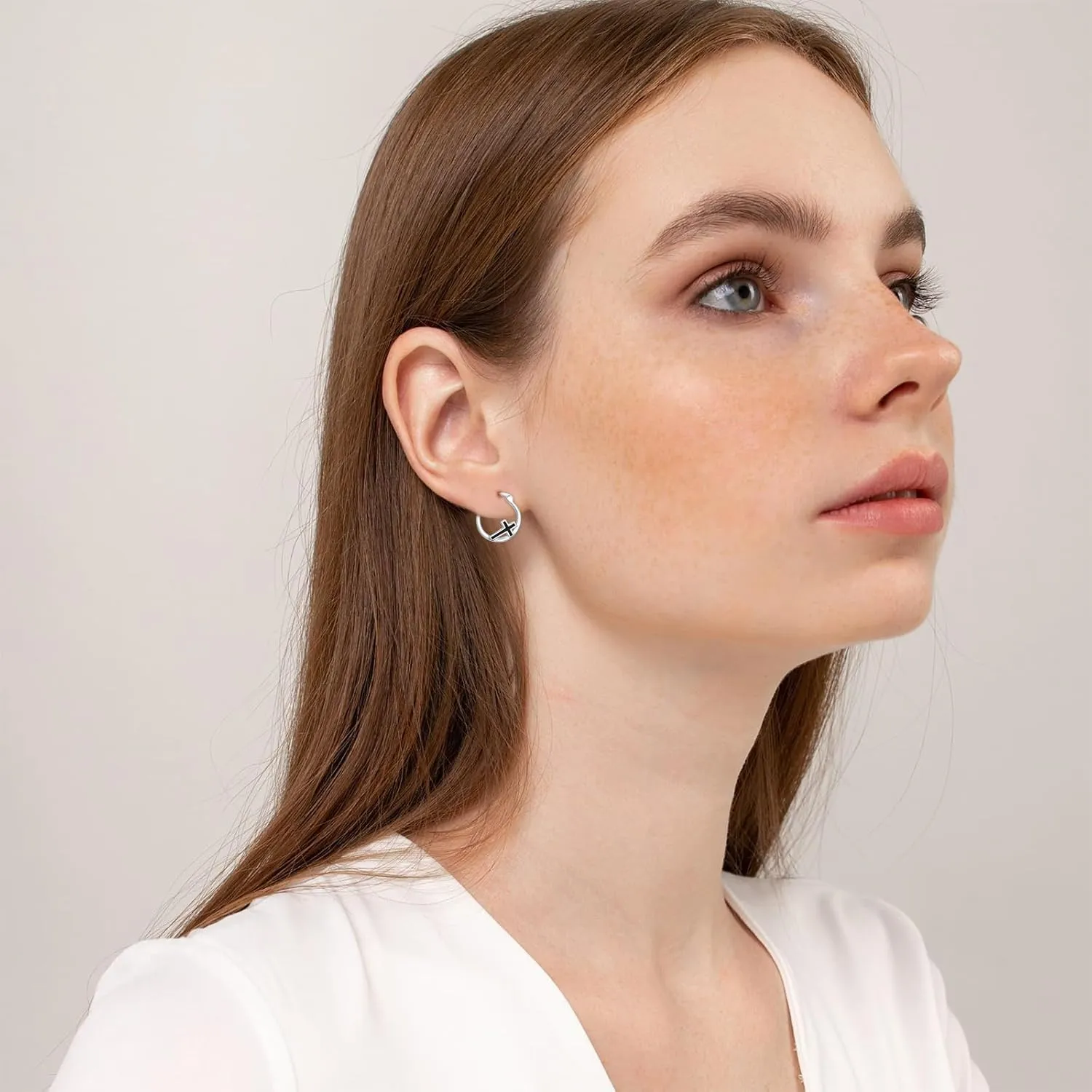 Cross Earrings 925 Sterling Silver Small Huggie Cross Hoop Earrings Abalone Shell/Opal/Turquoise Jewelry Gifts for Women Men