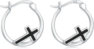 Cross Earrings 925 Sterling Silver Small Huggie Cross Hoop Earrings Abalone Shell/Opal/Turquoise Jewelry Gifts for Women Men