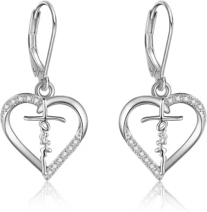 Cross Earrings S925 Sterling Silver Faith Cross Dangle/Drop Earrings Cross Jewelry Gifts for Women