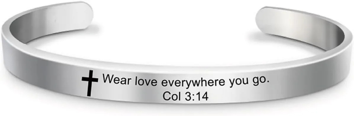 Cross Lords Prayer Bangle Bracelets for Men Women Inspiration Encourage Birthday Gift Wristband