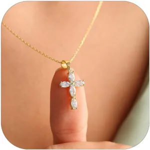 Cross Necklace for Women Dainty Gold Cross Birthstone Necklace 14K Gold Plated Cross Pendant Necklaces for Women Trendy Gold Jewelry Gifts