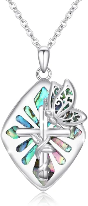 Cross Necklace for Women Men 925 Sterling Silver Abalone Shell/Malachite/Turquoise Cross Pendant Necklaces Religious Jewelry Birthday Graduation Gifts