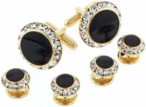 Crystal Formal Tuxedo Cufflinks and Studs Set in Gold