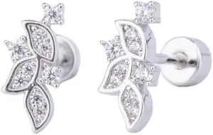 Crystal Leaf Cartilage Tiny Stud Earrings Stainless Steel Cubic Zirconia Leaves Flower Screw Flat Back Tragus Helix Studs Earring for Women Girls Men Dainty Jewelry Gifts 18G