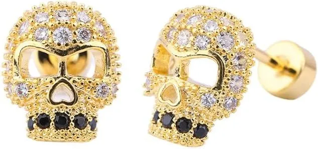 Crystal Skeleton Head Cartilage Helix Stud Earrings Stainless Steel Cubic Zirconia Skull Love Heart Screw Flat Back Tragus Tiny Studs Earring Punk Halloween Party Jewelry Gifts for Women Men Girls 18G