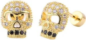 Crystal Skeleton Head Cartilage Helix Stud Earrings Stainless Steel Cubic Zirconia Skull Love Heart Screw Flat Back Tragus Tiny Studs Earring Punk Halloween Party Jewelry Gifts for Women Men Girls 18G