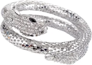 Crystal Snake Bracelets Delicate Punk Rhinestone Curved Stretch Animal Cuff Bracelet Punk Hip Hop Cuff Bangle for Women Ladies Wristband Jewelry