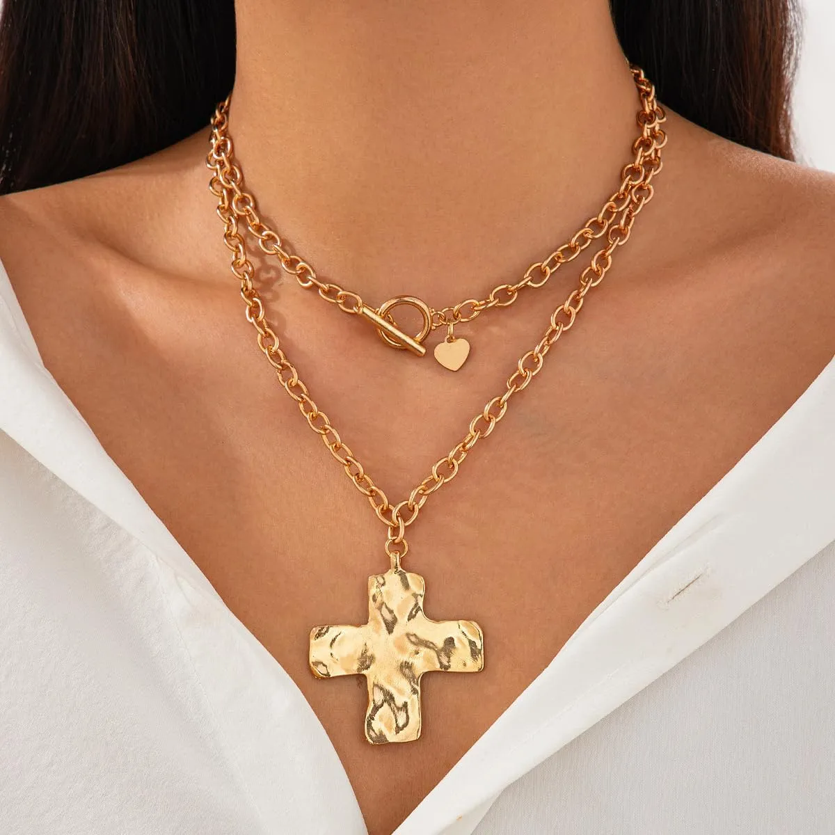 CSIYANJRY99 Chunky Gold Necklaces for Women,Multilayer Punk 80s Hip Hop Necklace,Layered Cuban Link Chain Statement Necklace 90s Freaknik Outfit Accessories for Women