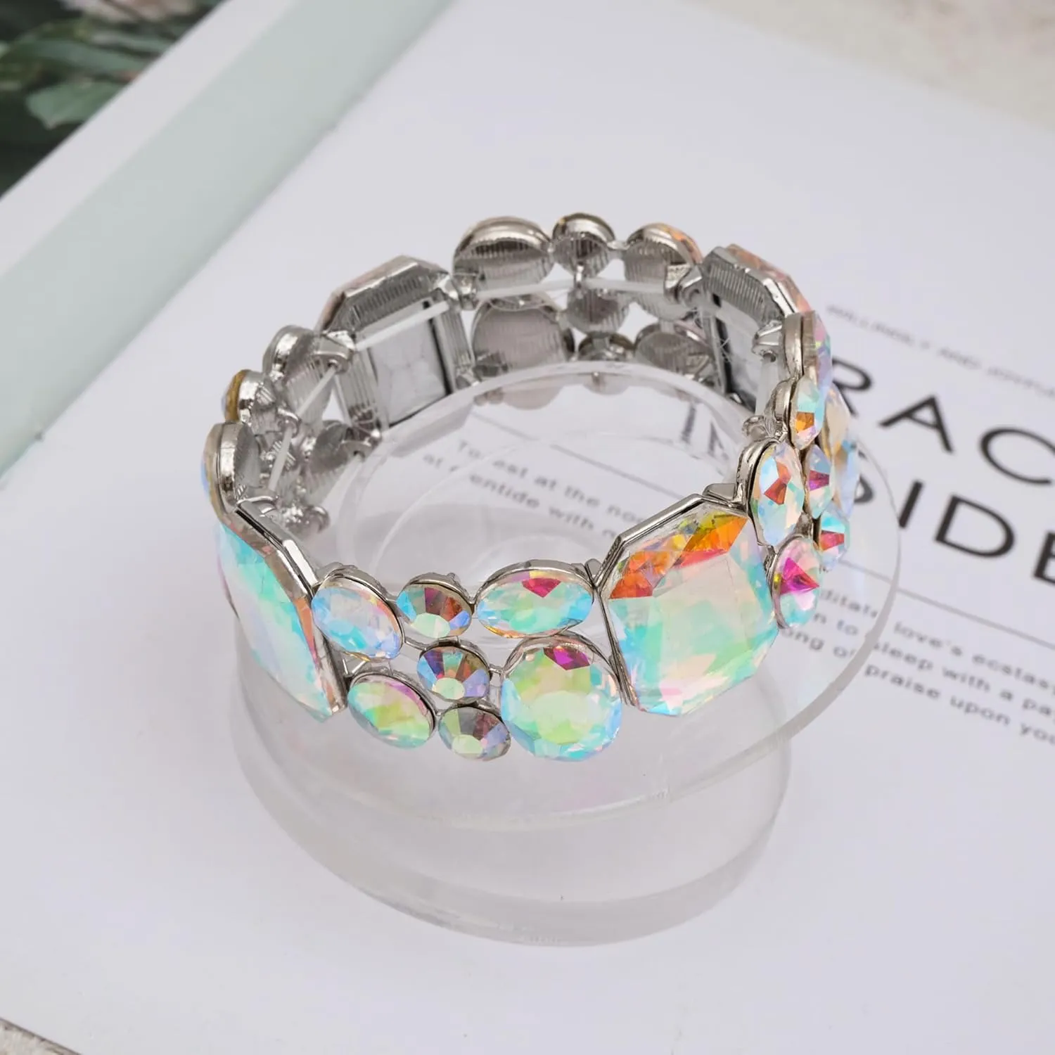 CSY Women's Statement Stretch Wide Bangle Bracelets Austrian Crystal Art Deco Elastic Bracelet for Party Prom
