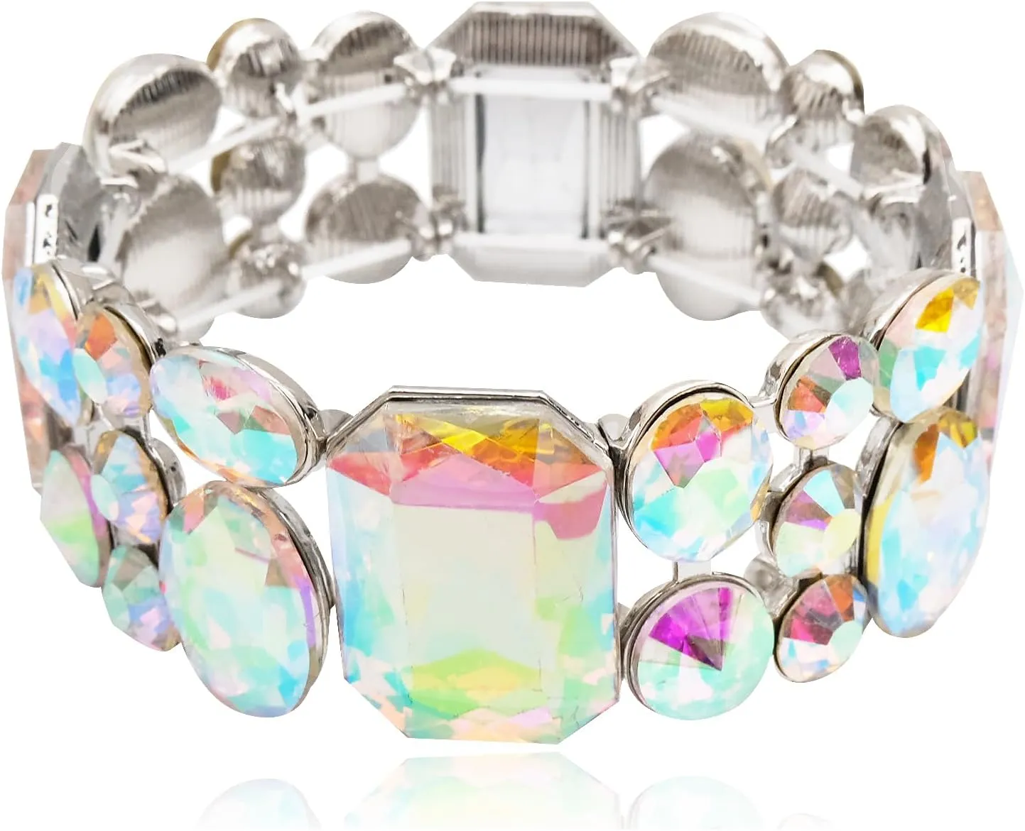 CSY Women's Statement Stretch Wide Bangle Bracelets Austrian Crystal Art Deco Elastic Bracelet for Party Prom