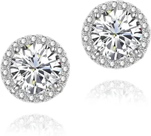 Cubic Zirconia Earrings Studs, CZ Stud Earrings YOMELA White Gold 10MM Square Round Teardrop Heart Halo Stud Earrings Hypoallergenic for Women