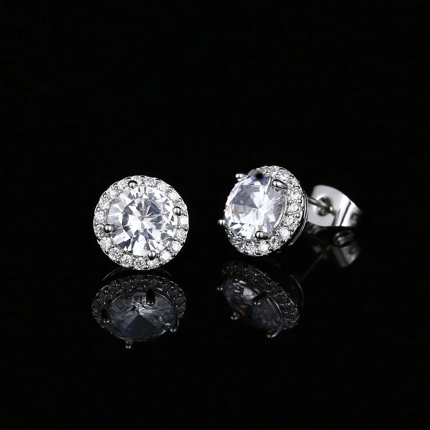 Cubic Zirconia Earrings Studs, CZ Stud Earrings YOMELA White Gold 10MM Square Round Teardrop Heart Halo Stud Earrings Hypoallergenic for Women