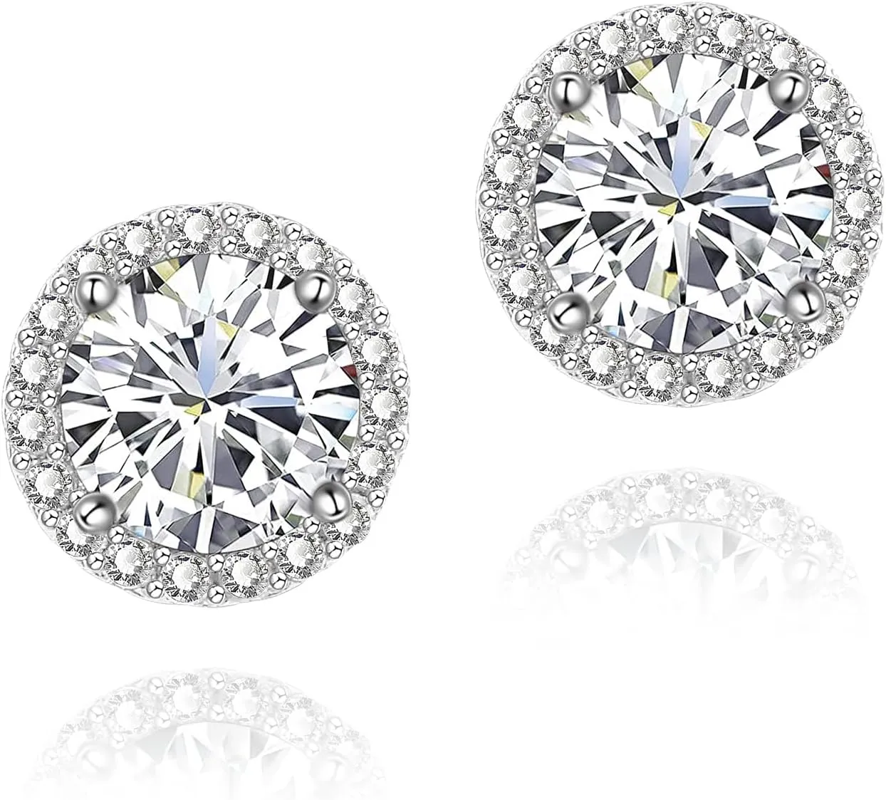 Cubic Zirconia Earrings Studs, CZ Stud Earrings YOMELA White Gold 10MM Square Round Teardrop Heart Halo Stud Earrings Hypoallergenic for Women