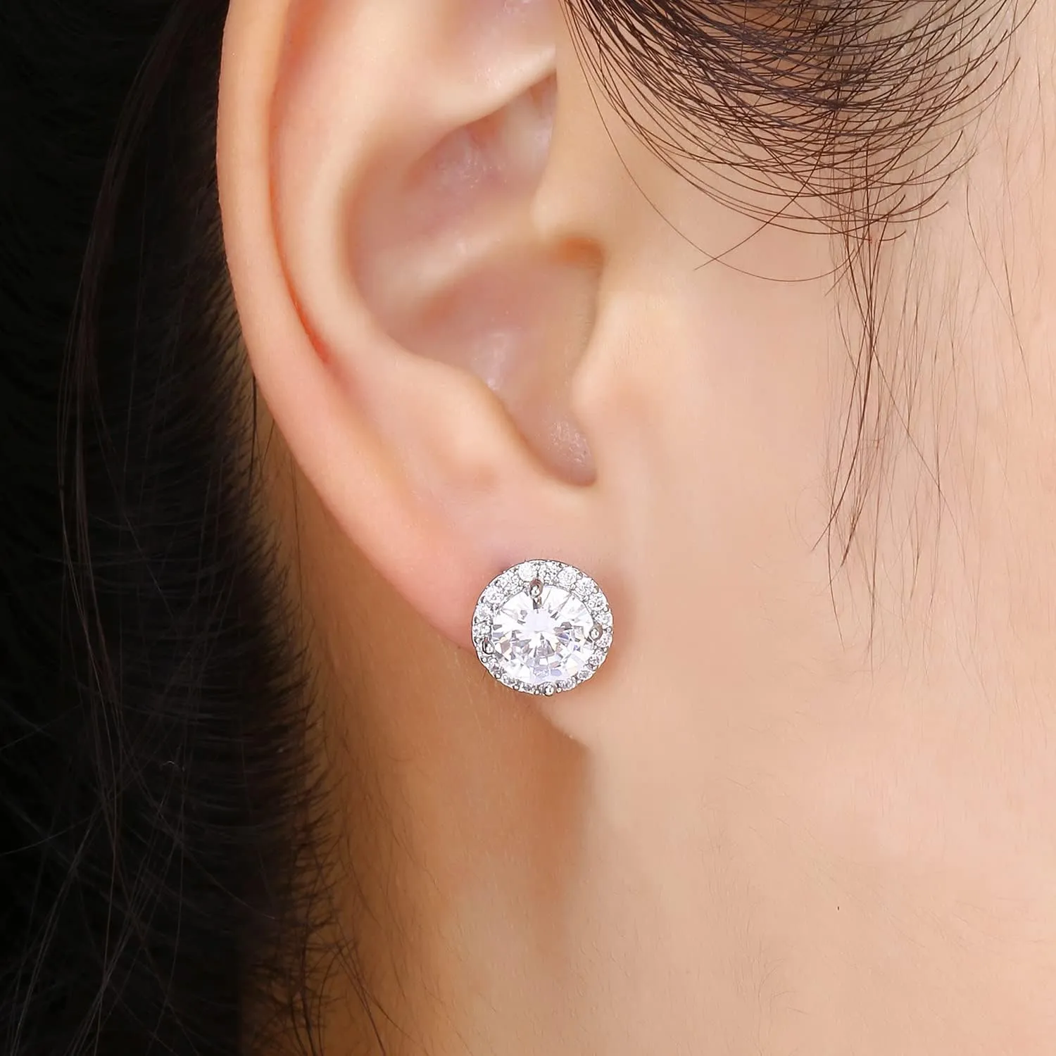 Cubic Zirconia Earrings Studs, CZ Stud Earrings YOMELA White Gold 10MM Square Round Teardrop Heart Halo Stud Earrings Hypoallergenic for Women