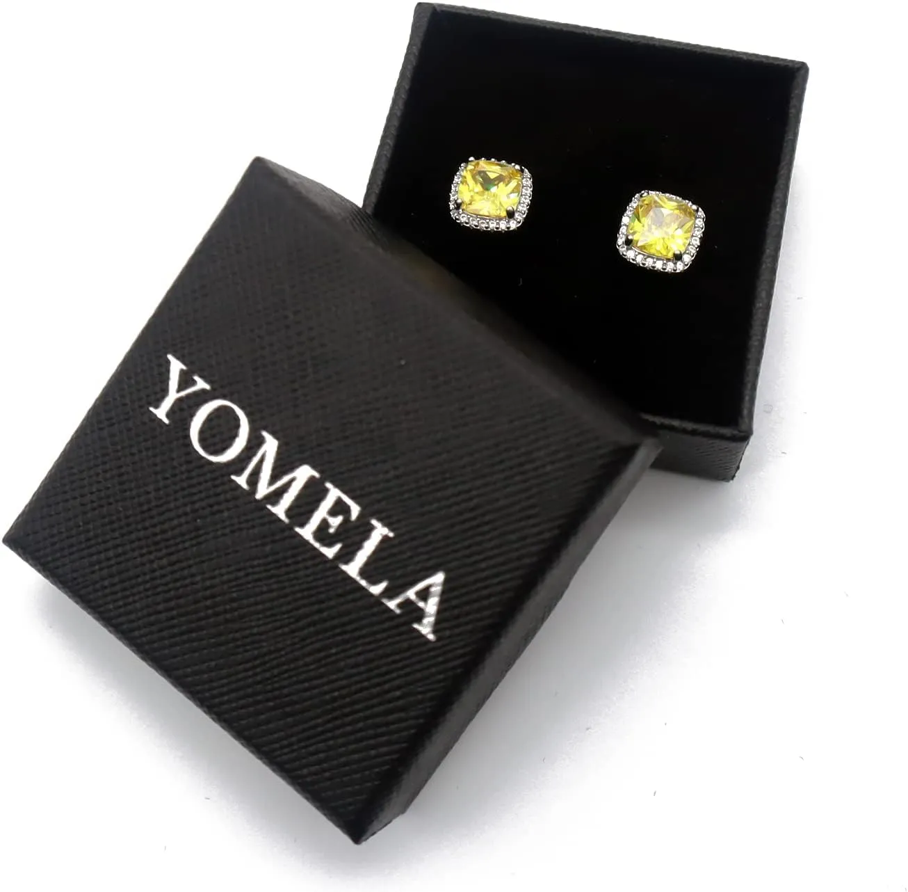 Cubic Zirconia Earrings Studs, CZ Stud Earrings YOMELA White Gold 10MM Square Round Teardrop Heart Halo Stud Earrings Hypoallergenic for Women
