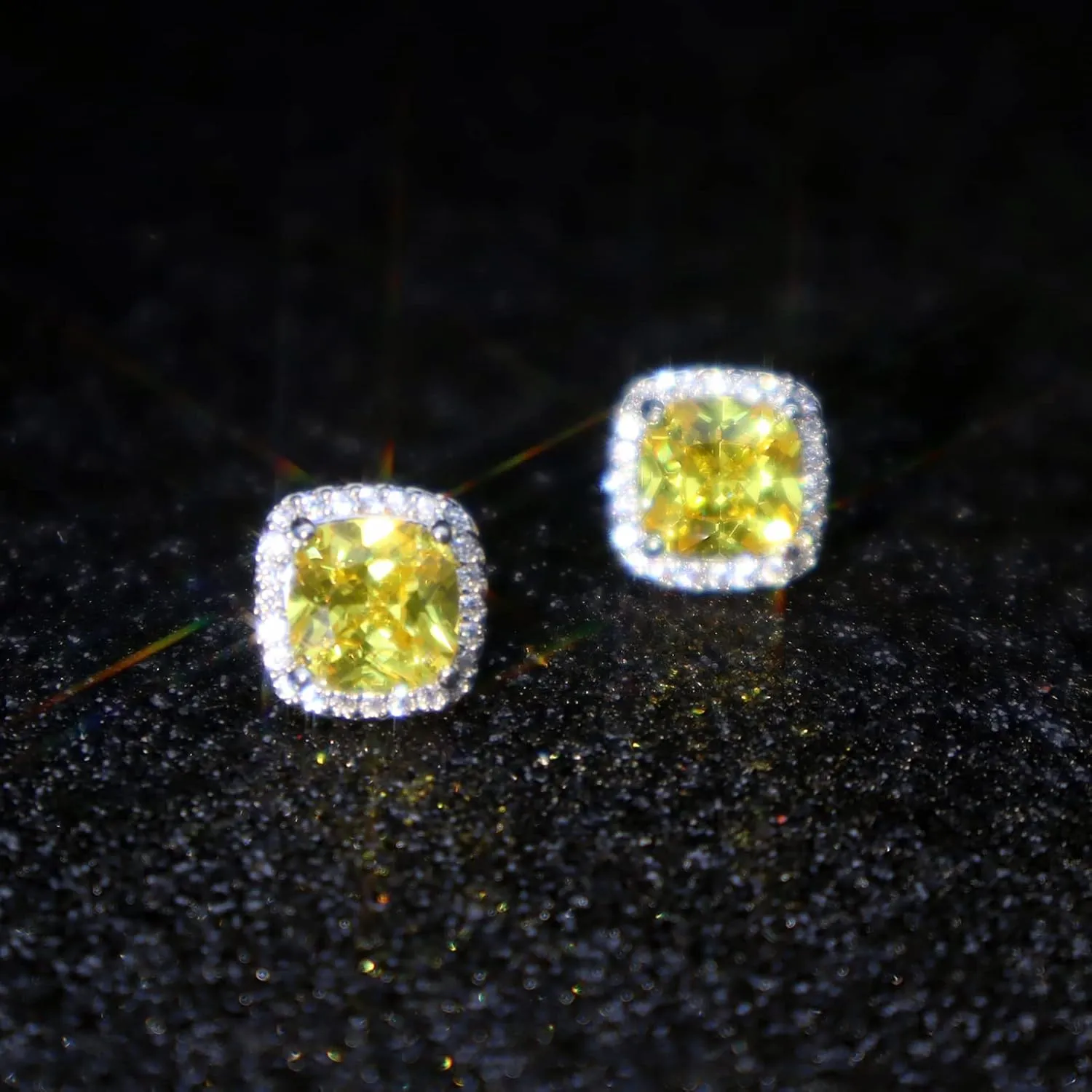 Cubic Zirconia Earrings Studs, CZ Stud Earrings YOMELA White Gold 10MM Square Round Teardrop Heart Halo Stud Earrings Hypoallergenic for Women